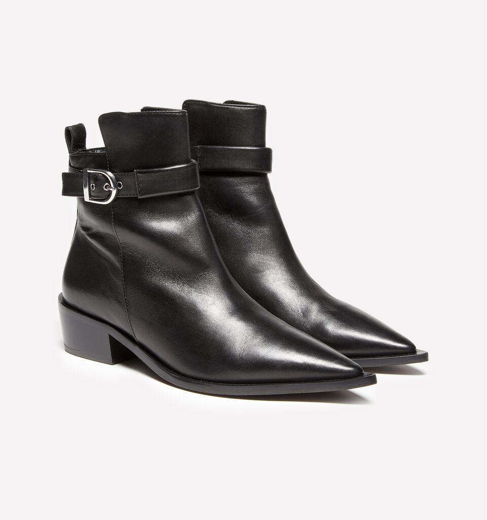 Black western boots in 100% leather - women's boots and ankle boots - Black | Sisley image number 1